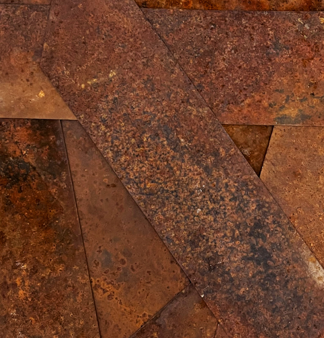 Photograph detail of the rusted steel plates.
